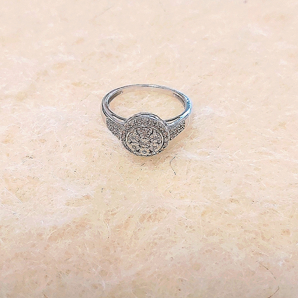 Sterling Silver/Platinum - Multi Cluster Diamond Ring. Stamped SK9 & 925